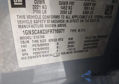 2015 Chevrolet Tahoe Ls из США, поврежденный, VIN 1GNSCAKC9FR716971